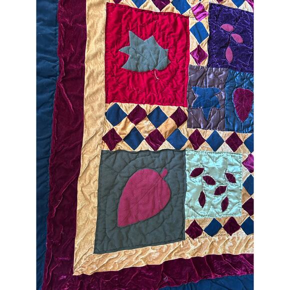 Queen sized Quilted comforter satin felt velvet one side cotton artsy witchy - Picture 4 of 11